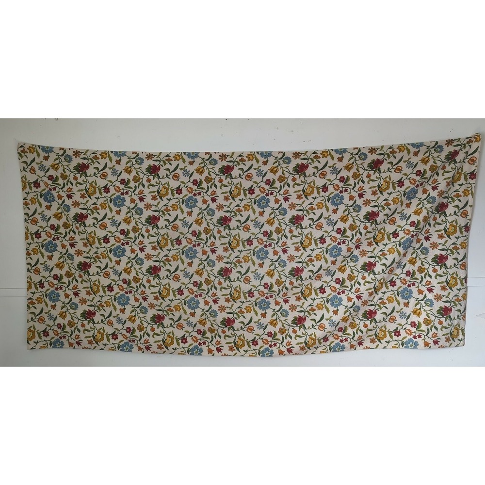 Gorgeous Stitched Embroidered Floral Tablecloth Vintage 44x95" Farmhouse